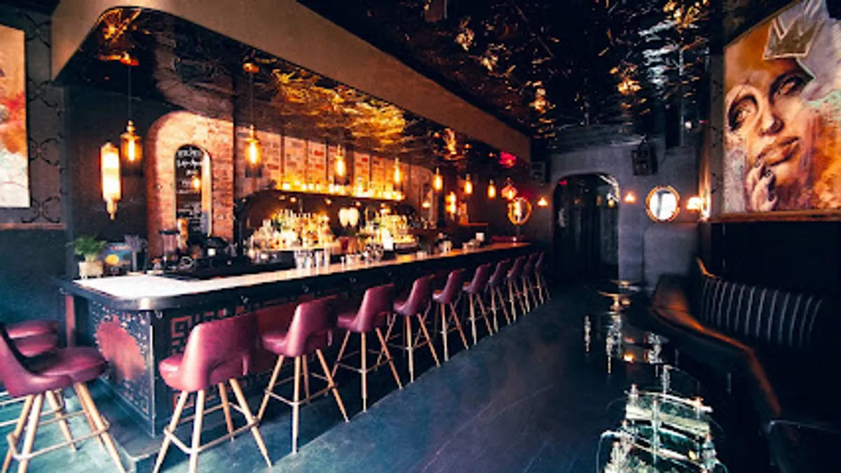 Cozy and trendy interior of Sleepwalk cocktail bar in East Williamsburg, Brooklyn