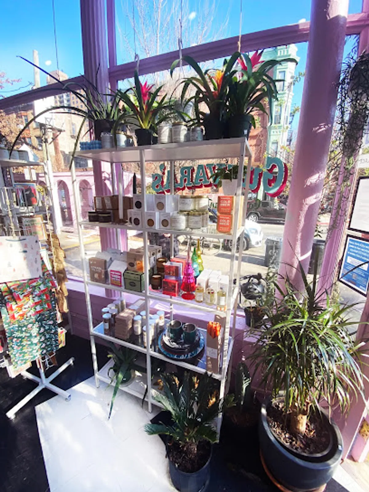 Interior view of Guevara's cafe showing vibrant decor and diners